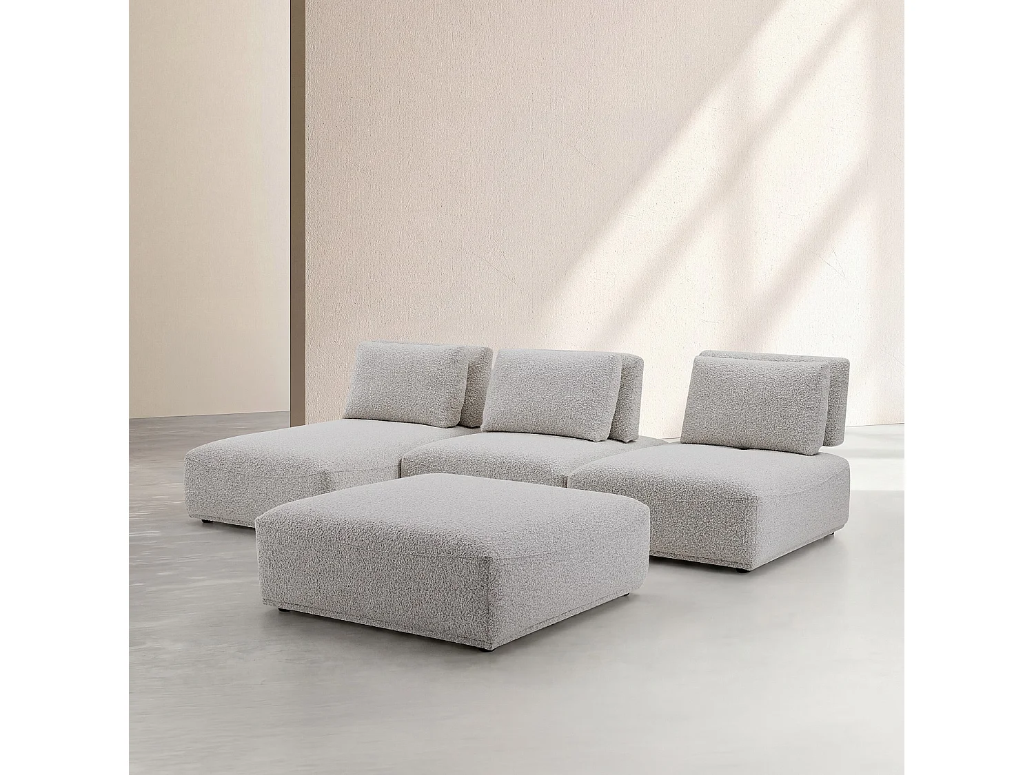 Habitat - Canapé 3 places modulable en tissu bouclette avec dossier avance-recule et repose-pieds - Gris perle - Rudolf