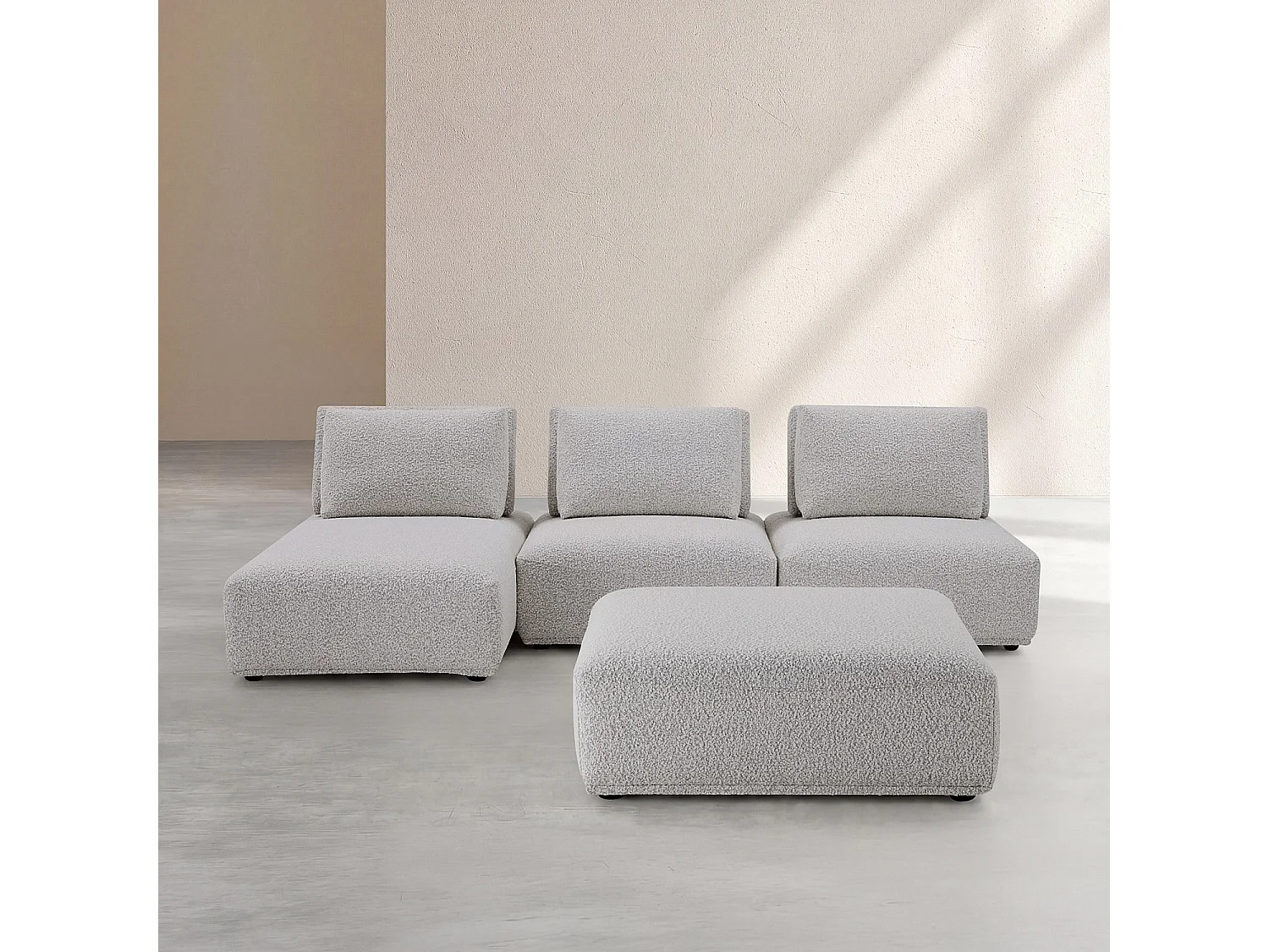 Habitat - Canapé 3 places modulable en tissu bouclette avec dossier avance-recule et repose-pieds - Gris perle - Rudolf