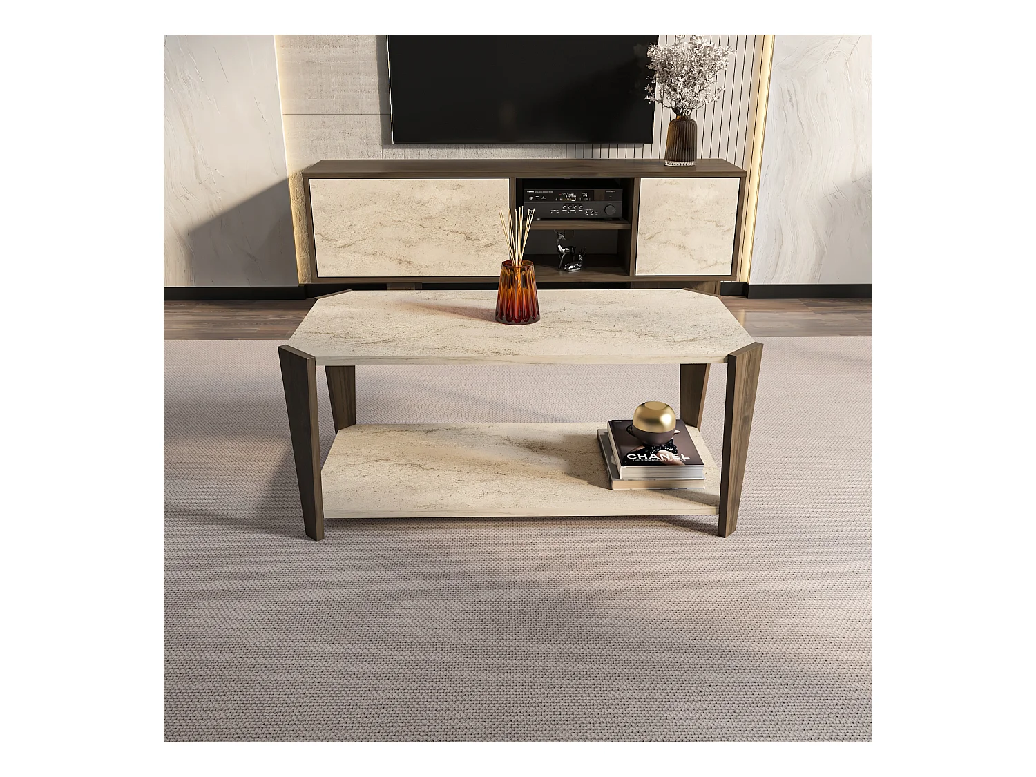 Monaco Table basse moderne et simple 91 cm x 47 cm (Noyer et Traverter)