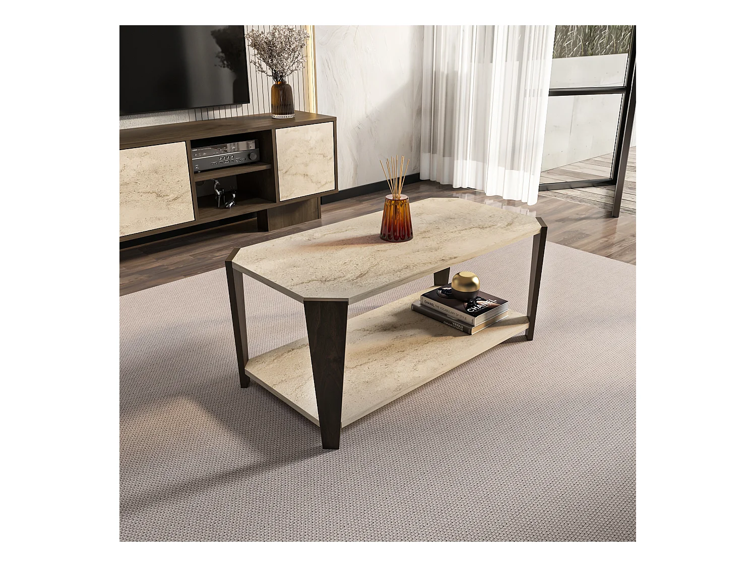 Monaco Table basse moderne et simple 91 cm x 47 cm (Noyer et Traverter)