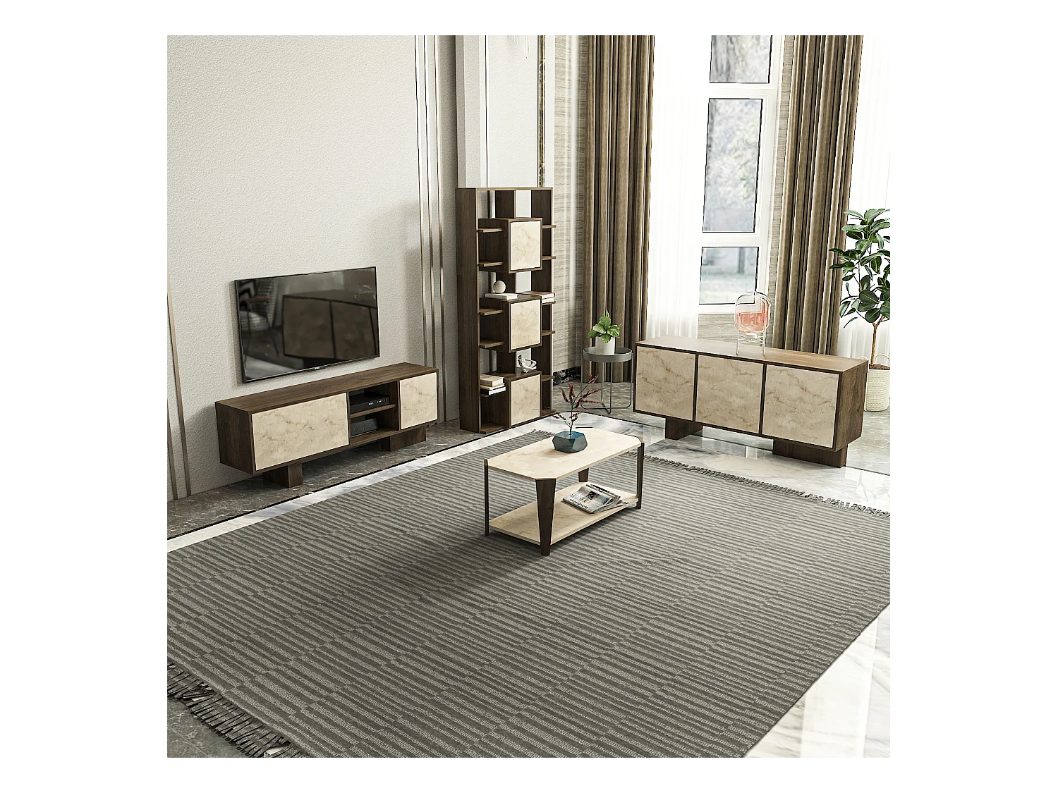 Monaco Table basse moderne et simple 91 cm x 47 cm (Noyer et Traverter)