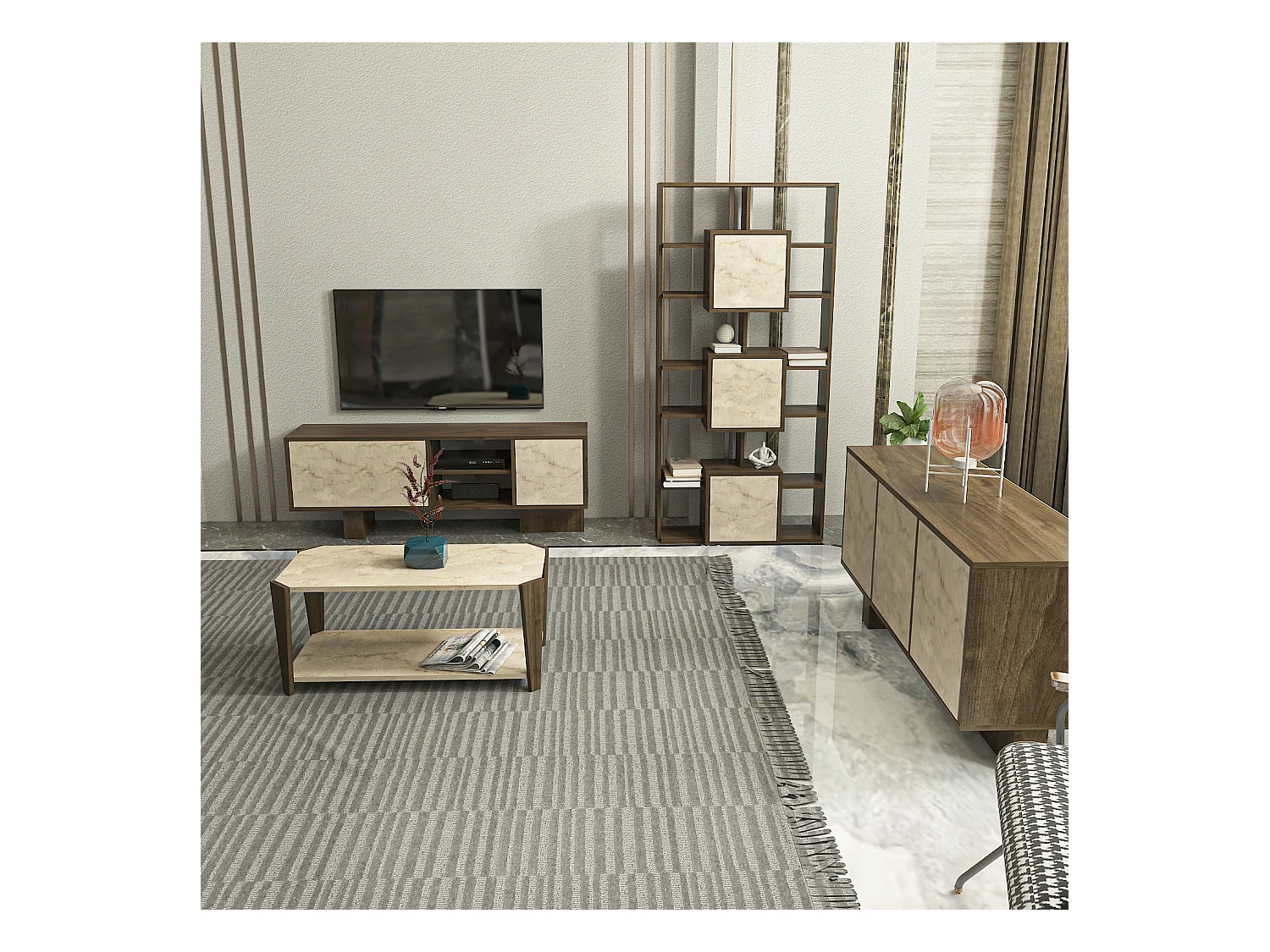 Monaco Table basse moderne et simple 91 cm x 47 cm (Noyer et Traverter)