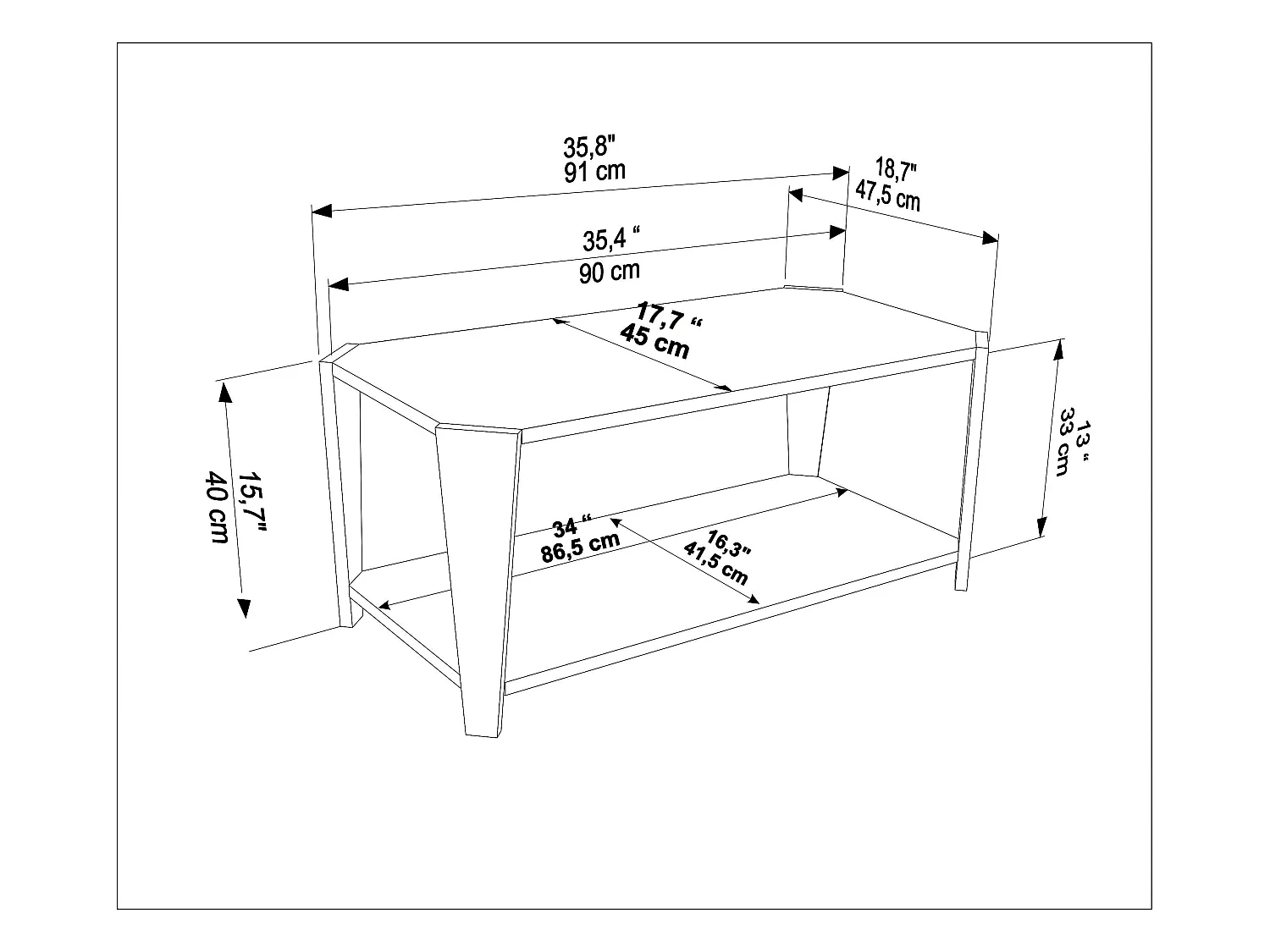 Monaco Table basse moderne et simple 91 cm x 47 cm (Noyer et Traverter)