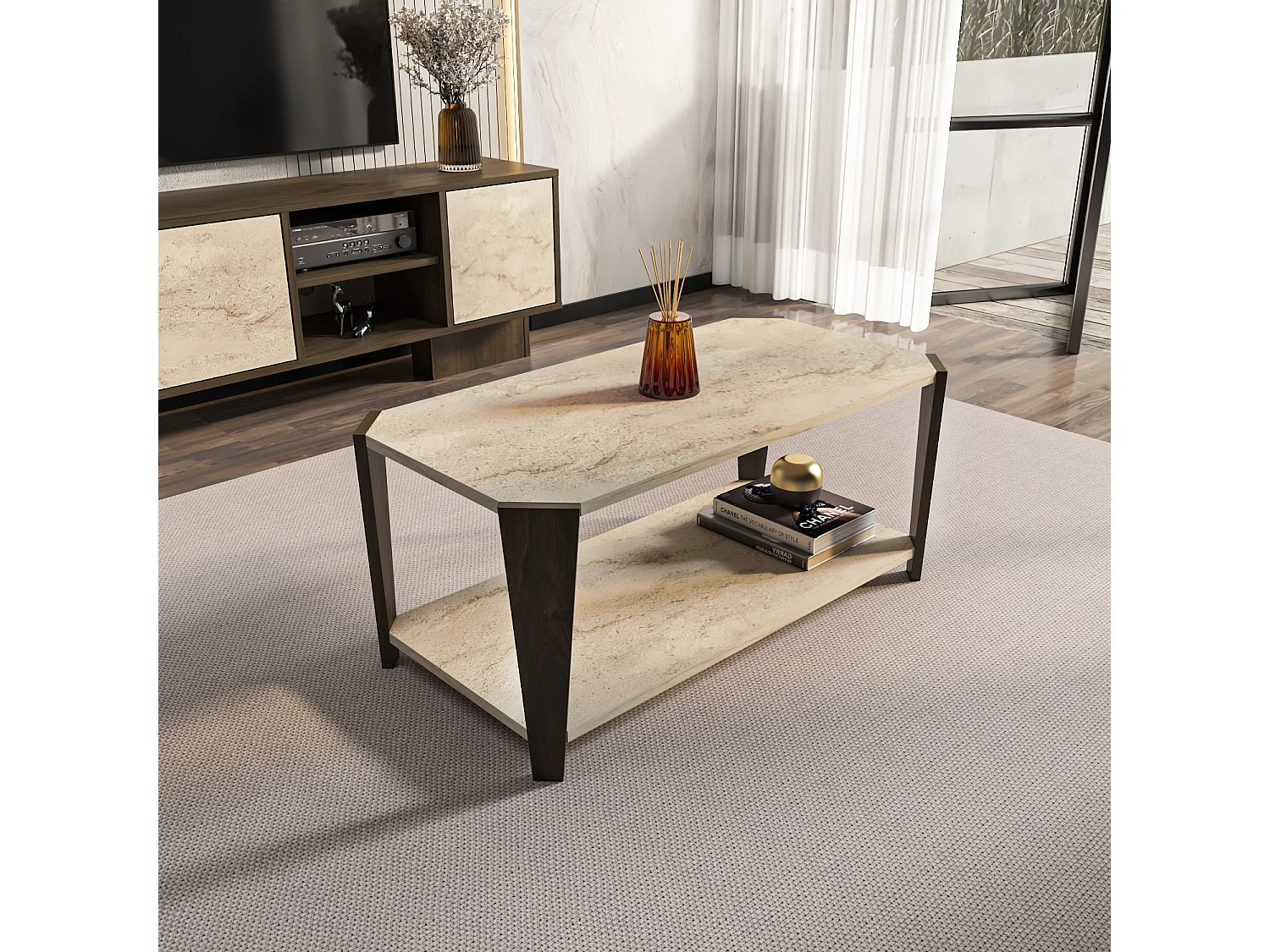 Monaco Table basse moderne et simple 91 cm x 47 cm (Noyer et Traverter)