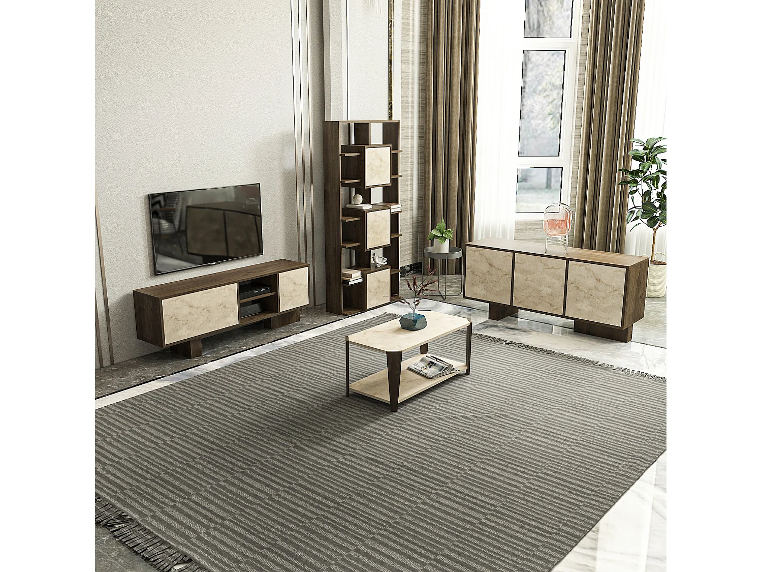 Monaco Table basse moderne et simple 91 cm x 47 cm (Noyer et Traverter)