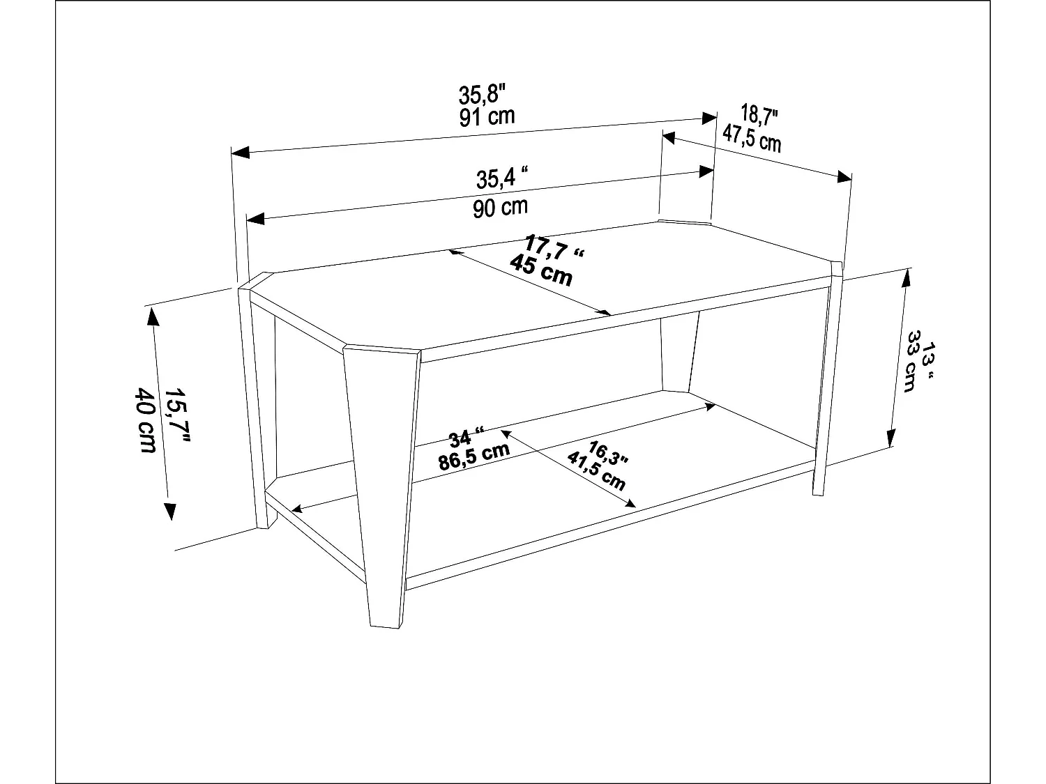 Monaco Table basse moderne et simple 91 cm x 47 cm (Noyer et Traverter)