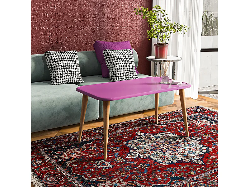 Bohemia Table Basse 90 cm avec Pieds en Bois (Prune)