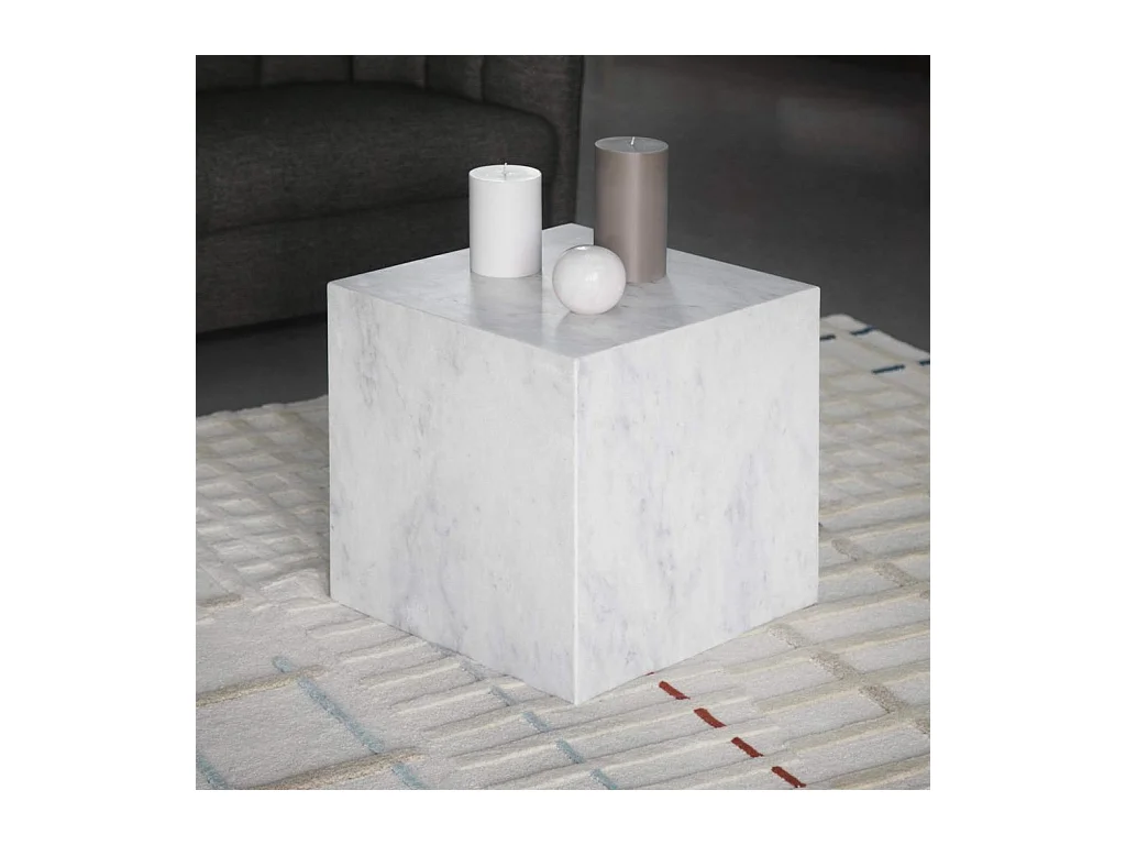 Habitat - Table d'appoint cube en marbre - Blanc - Adana