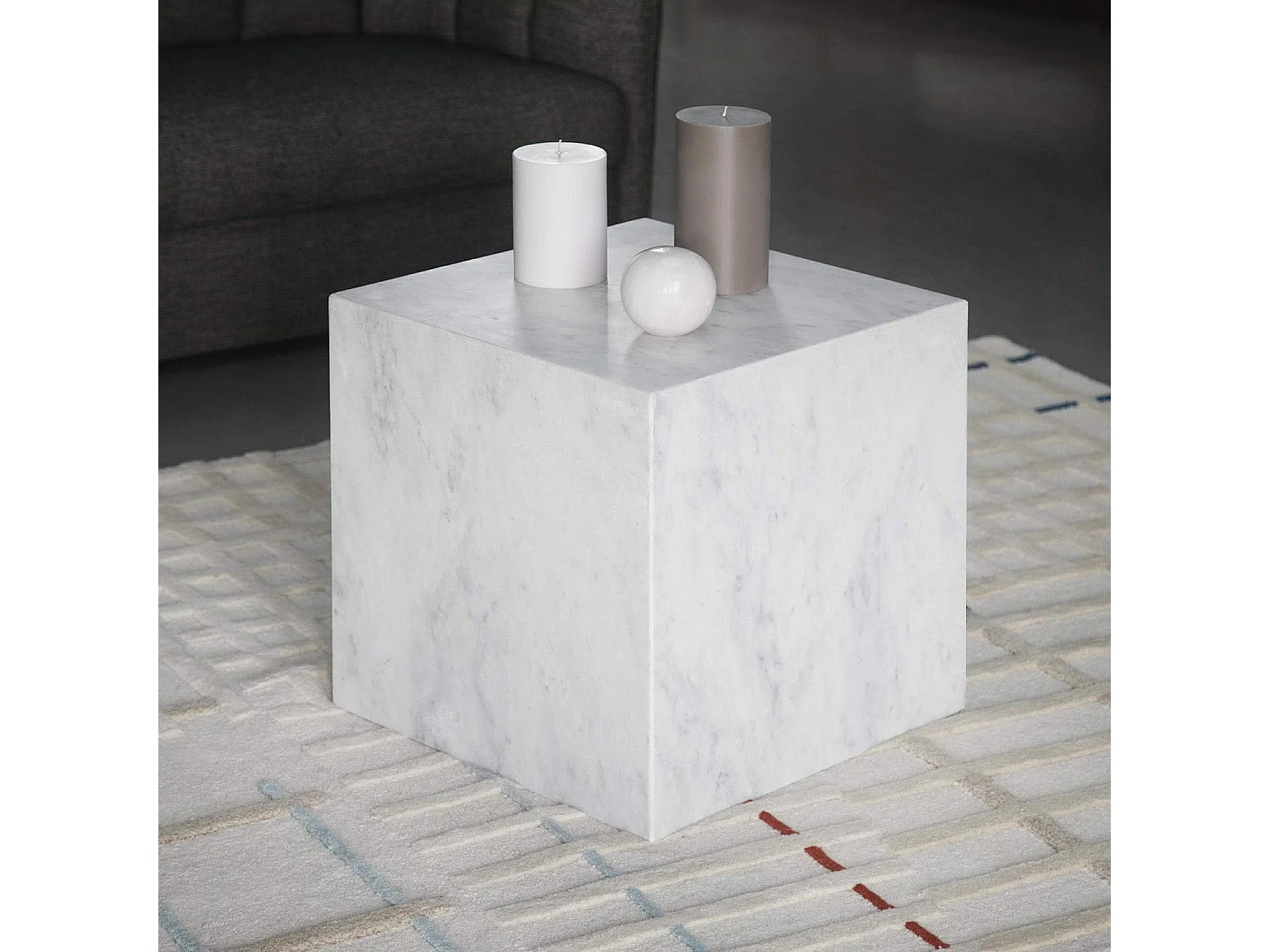 Habitat - Table d'appoint cube en marbre - Blanc - Adana
