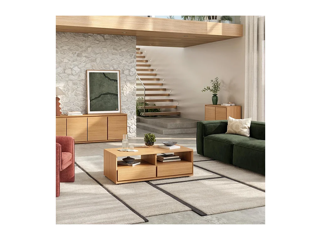 Habitat - Table basse avec rangements en chêne - Naturel - Hazo