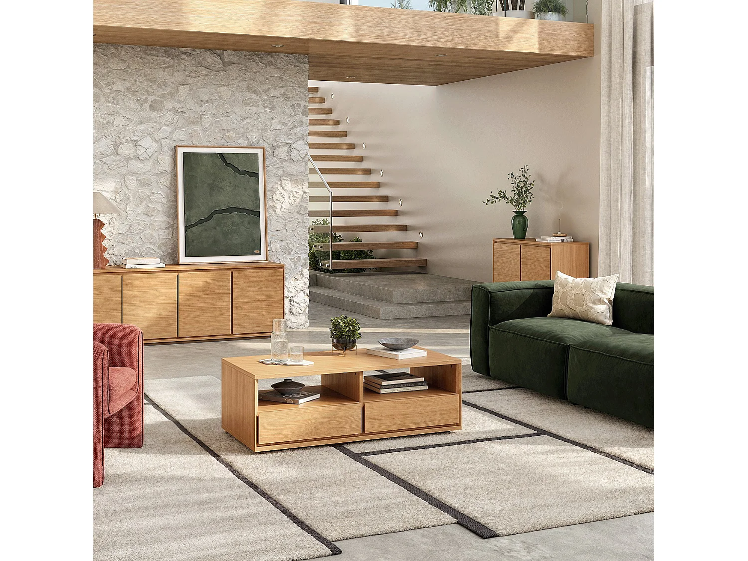 Habitat - Table basse avec rangements en chêne - Naturel - Hazo