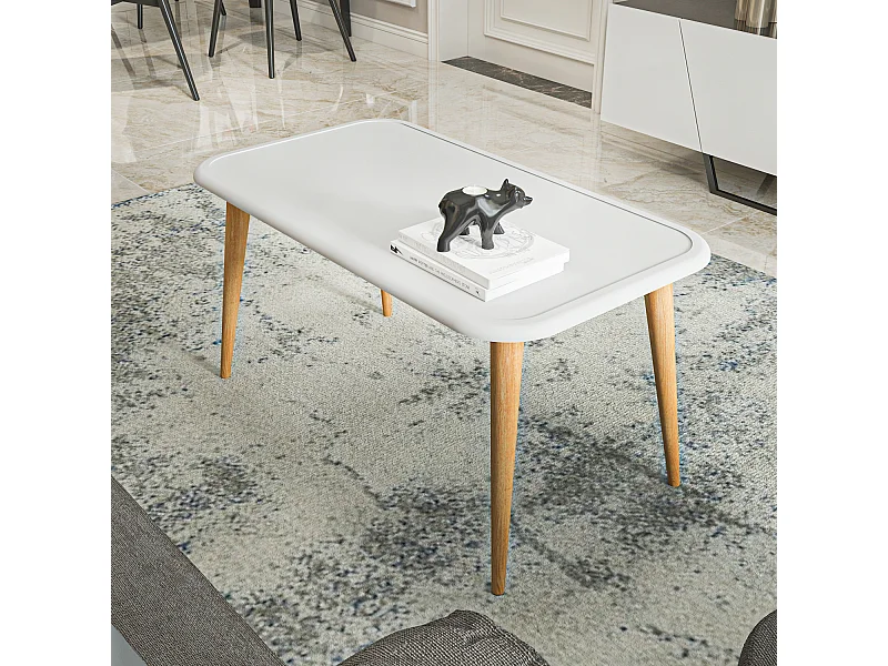 Bohemia Table Basse 90 cm avec Pieds en Bois (Blanc)