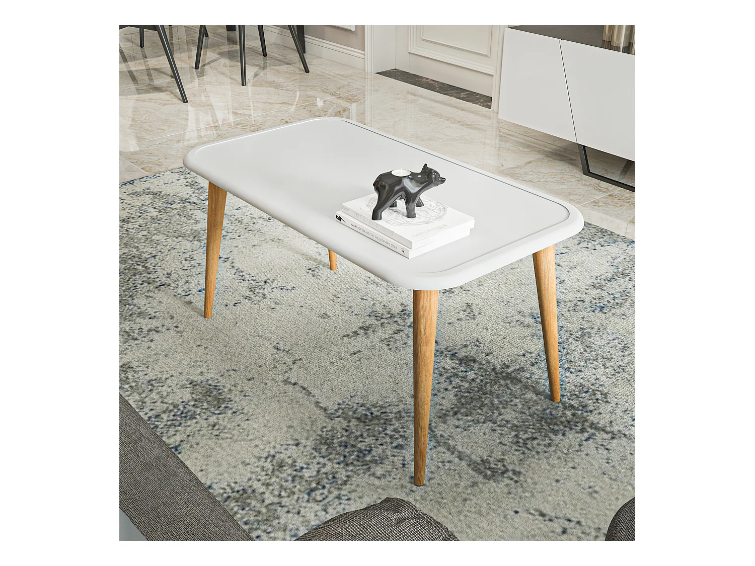 Bohemia Table Basse 90 cm avec Pieds en Bois (Blanc)