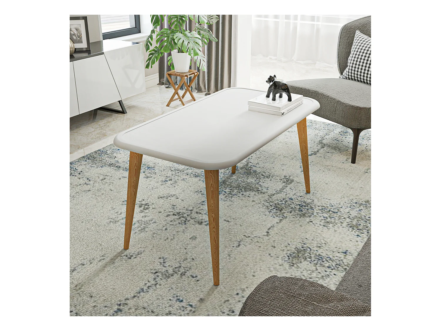 Bohemia Table Basse 90 cm avec Pieds en Bois (Blanc)