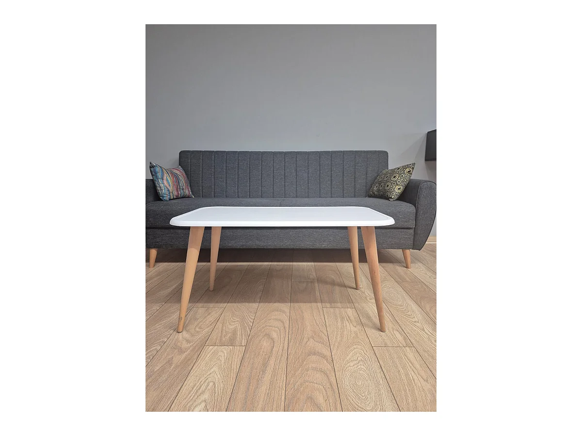 Bohemia Table Basse 90 cm avec Pieds en Bois (Blanc)