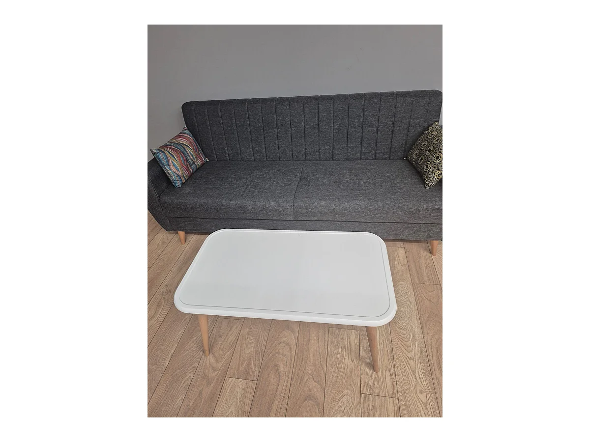 Bohemia Table Basse 90 cm avec Pieds en Bois (Blanc)