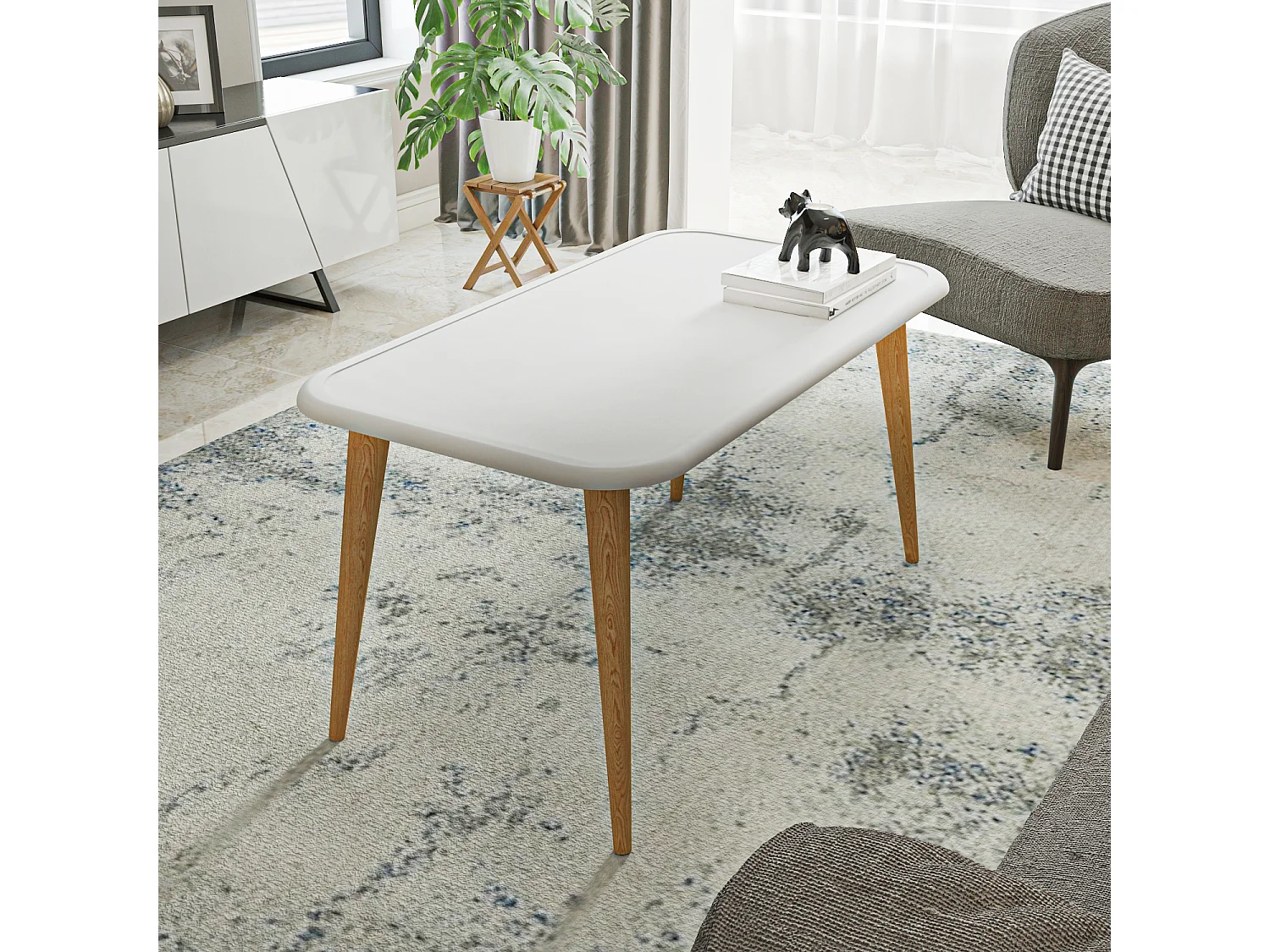 Bohemia Table Basse 90 cm avec Pieds en Bois (Blanc)