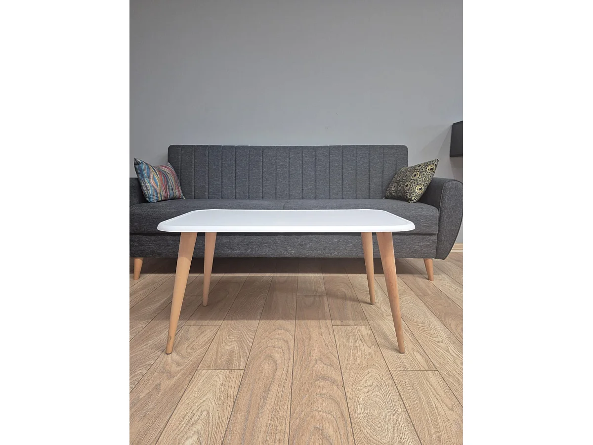 Bohemia Table Basse 90 cm avec Pieds en Bois (Blanc)