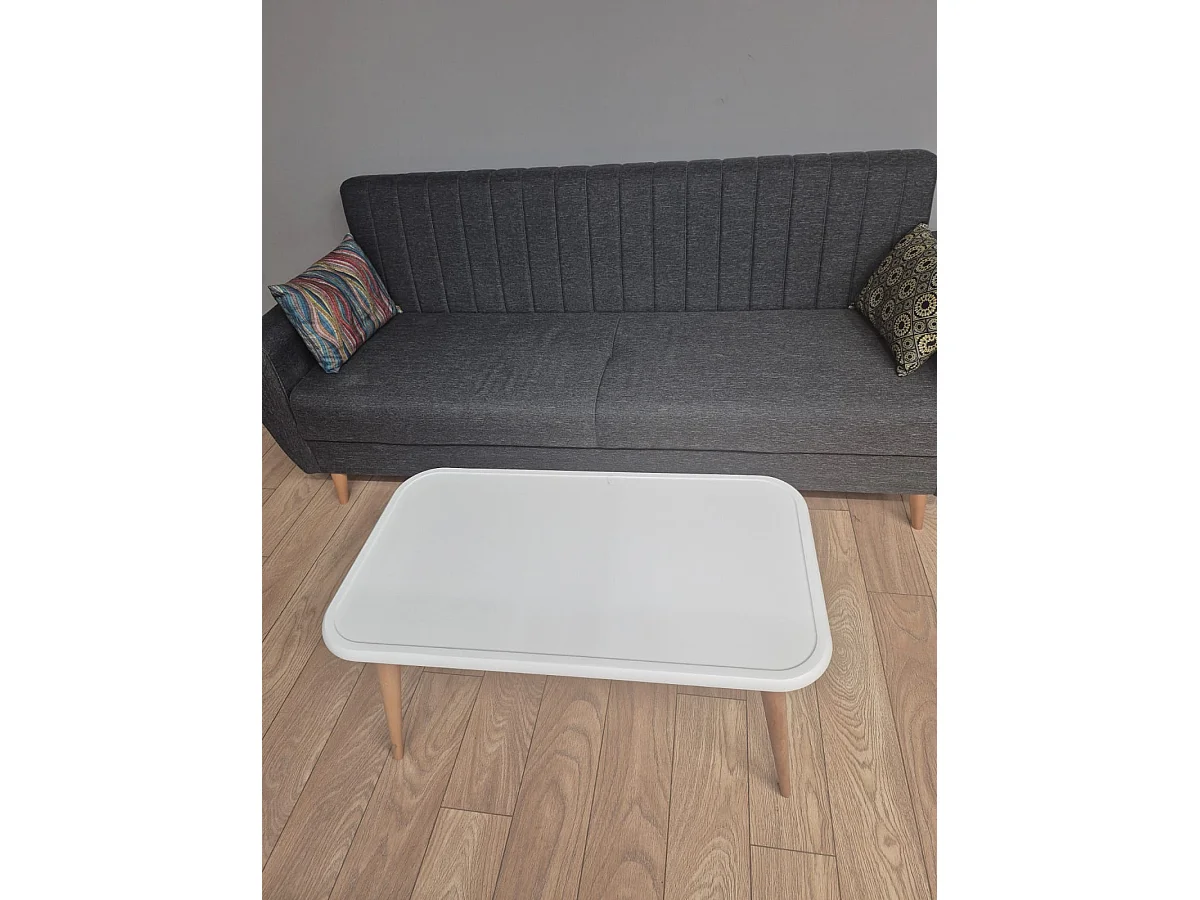 Bohemia Table Basse 90 cm avec Pieds en Bois (Blanc)