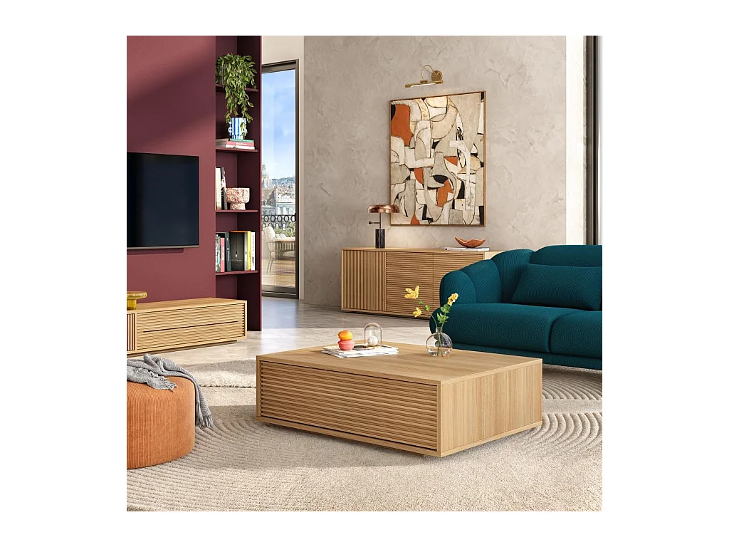 Habitat - Table basse avec rangements en chêne - Naturel - Max