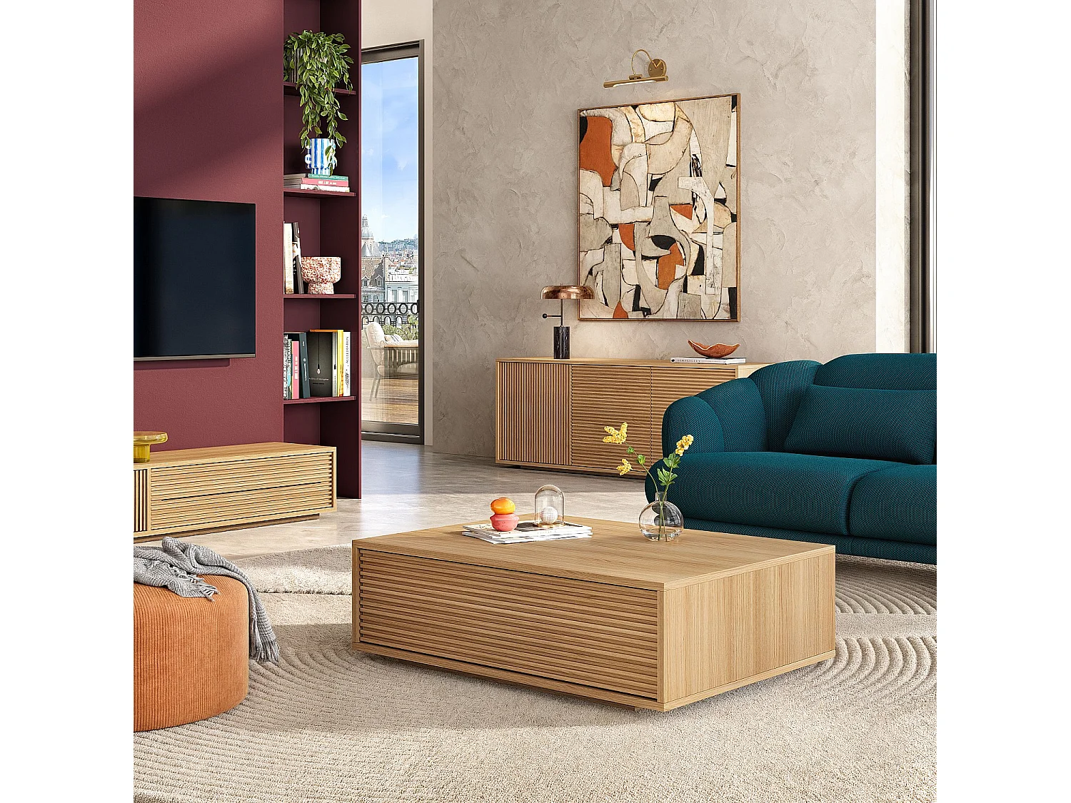 Habitat - Table basse avec rangements en chêne - Naturel - Max