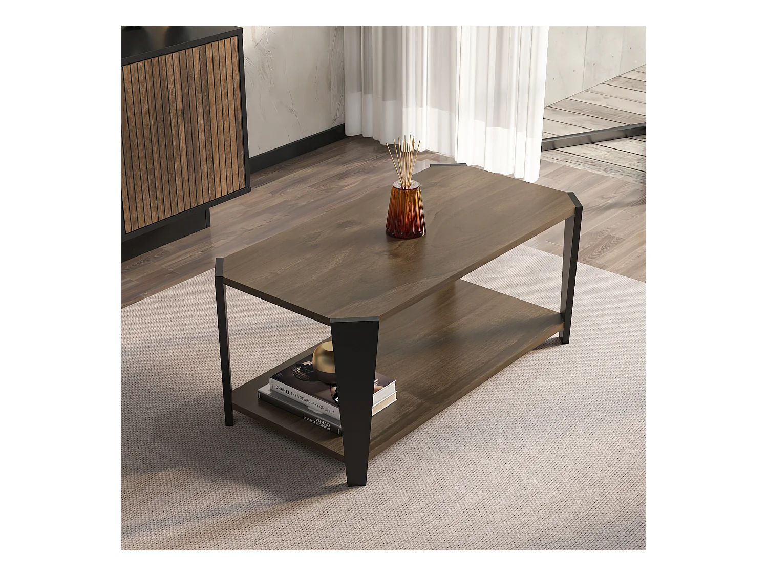 Monaco Table basse moderne et simple 91 cm x 47 cm (Noyer et Noir)