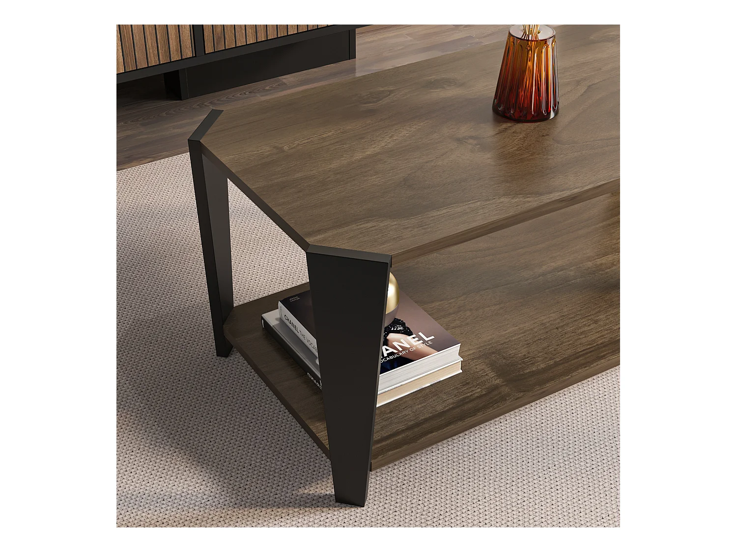 Monaco Table basse moderne et simple 91 cm x 47 cm (Noyer et Noir)