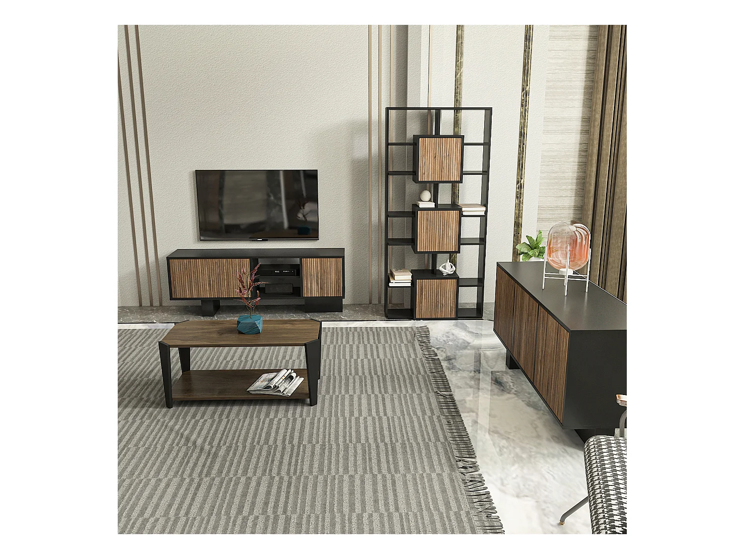 Monaco Table basse moderne et simple 91 cm x 47 cm (Noyer et Noir)