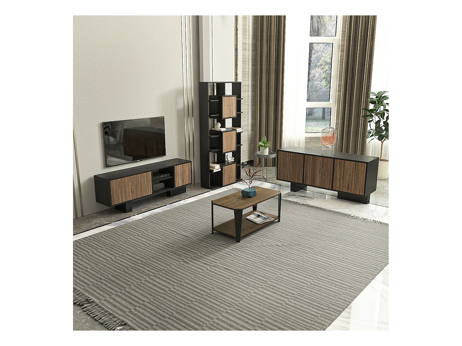 Monaco Table basse moderne et simple 91 cm x 47 cm (Noyer et Noir)