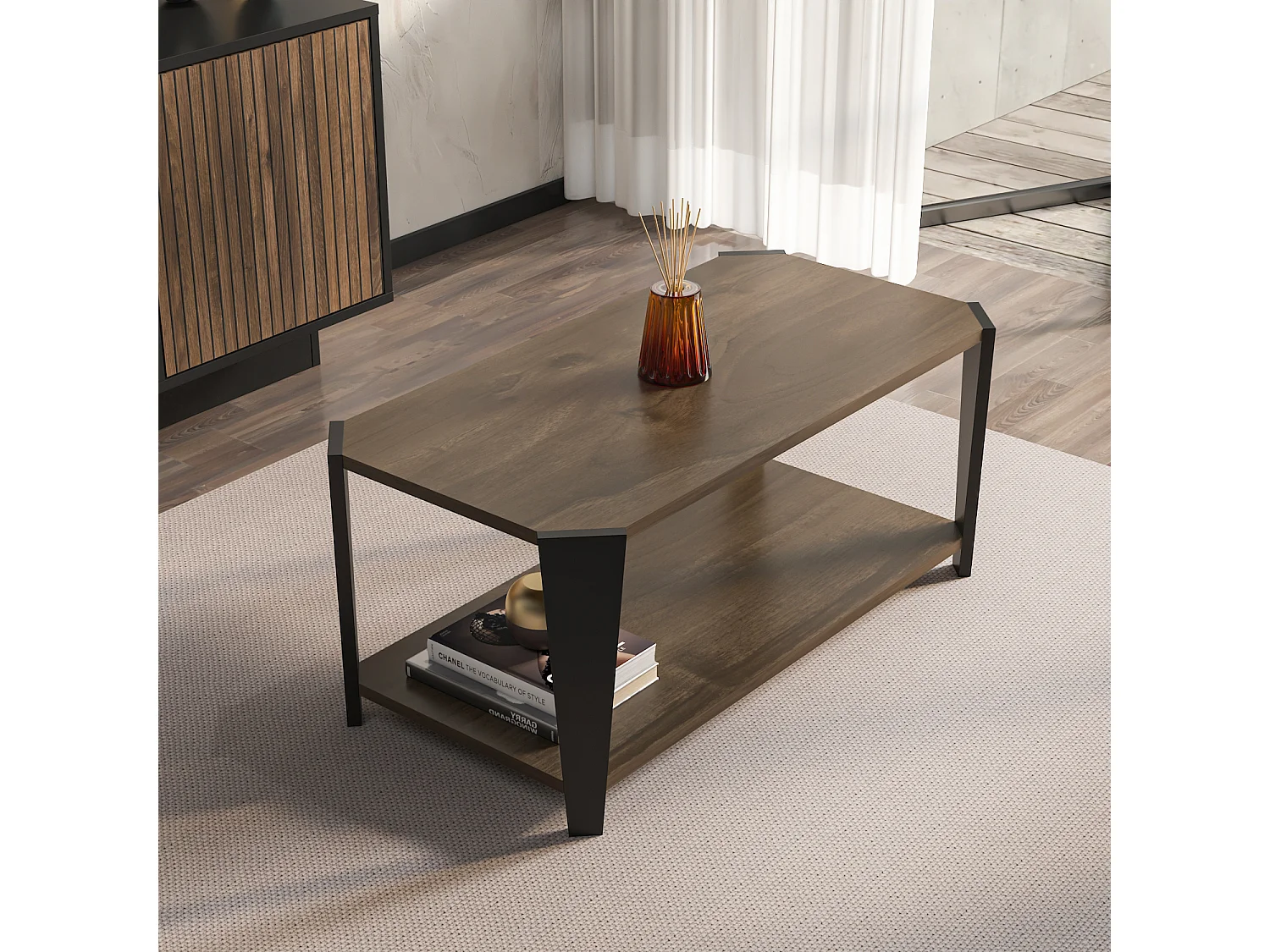Monaco Table basse moderne et simple 91 cm x 47 cm (Noyer et Noir)