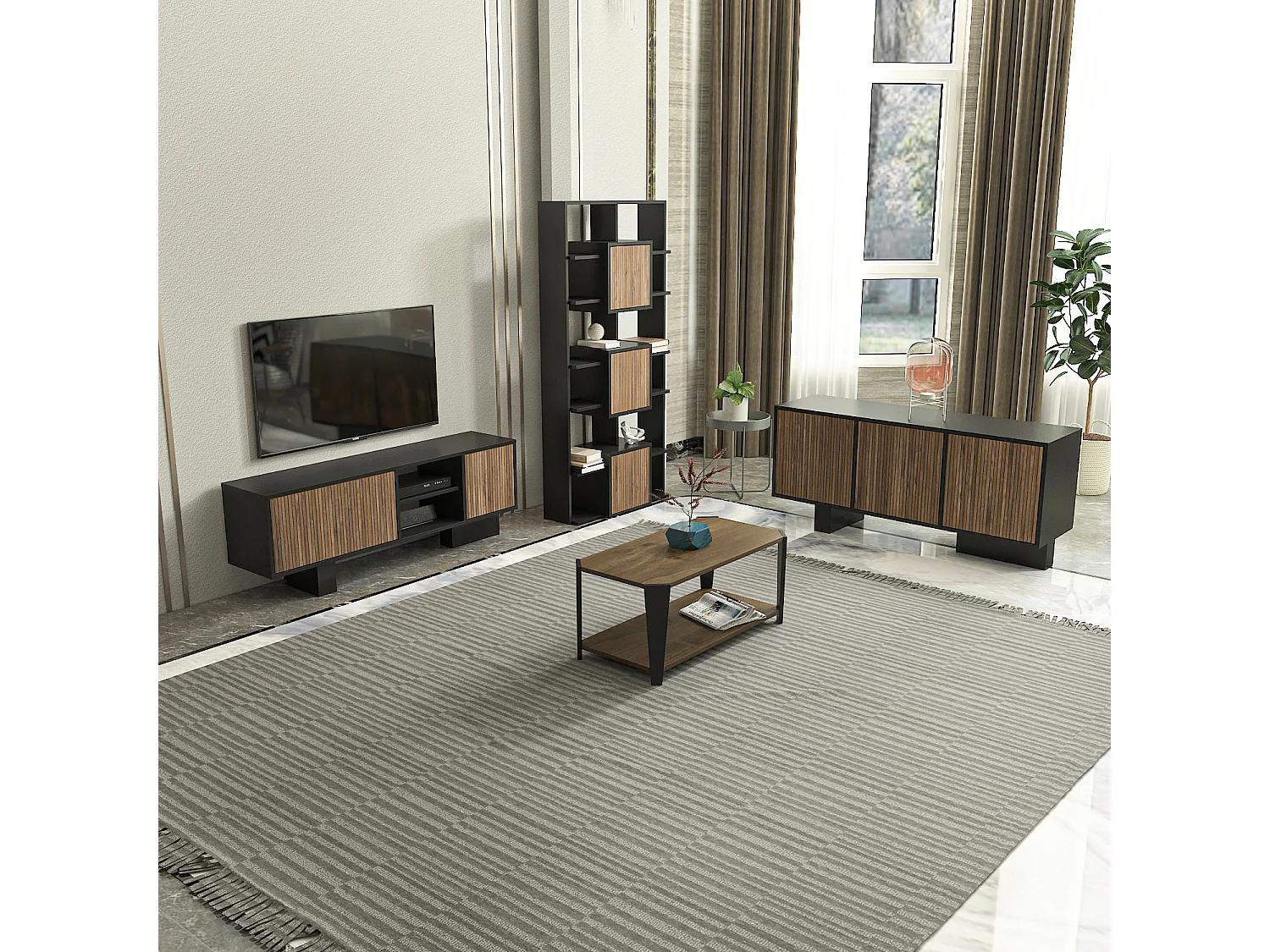 Monaco Table basse moderne et simple 91 cm x 47 cm (Noyer et Noir)