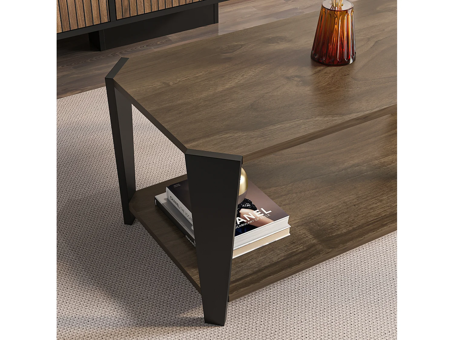 Monaco Table basse moderne et simple 91 cm x 47 cm (Noyer et Noir)