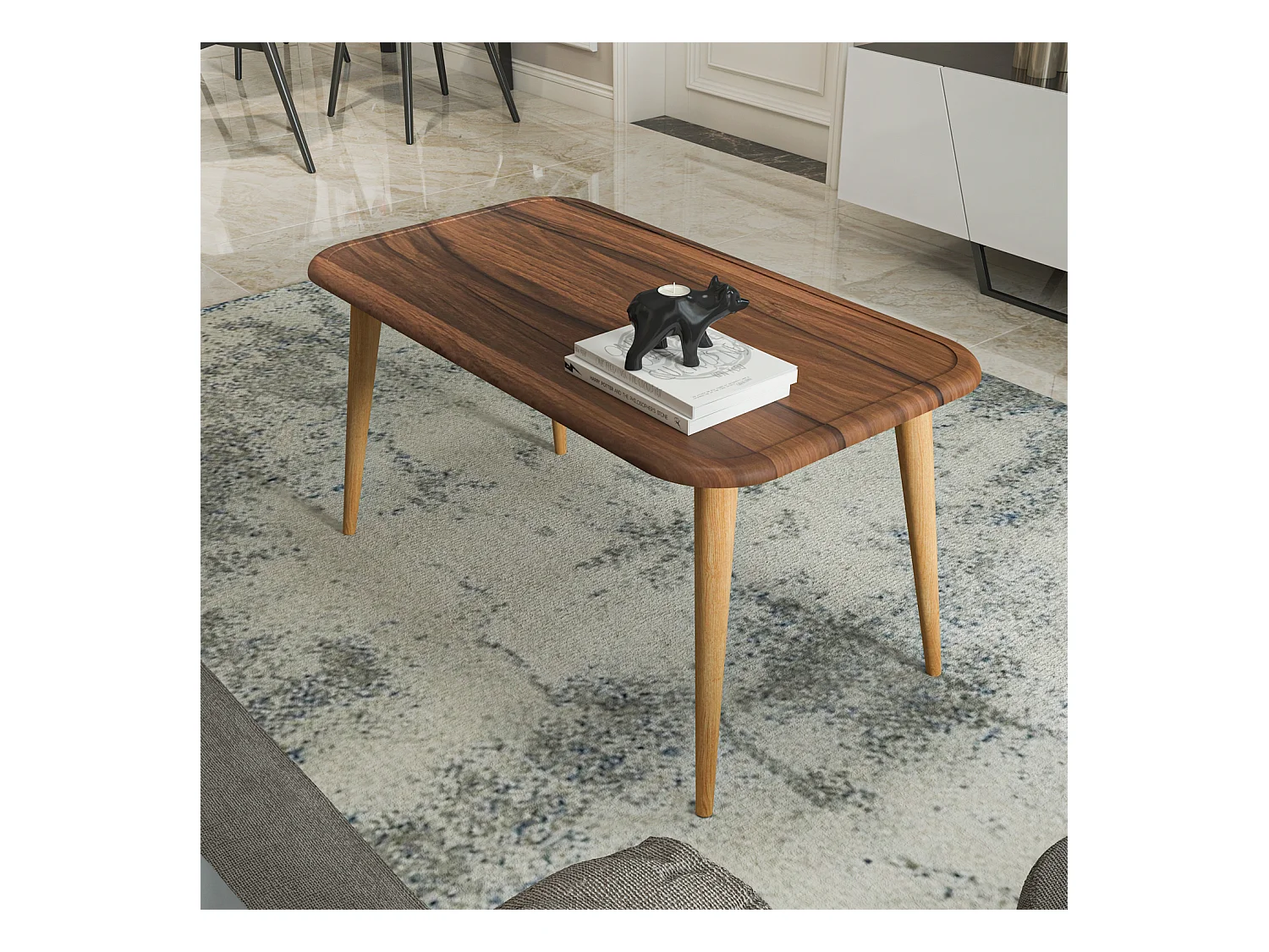 Bohemia Table Basse 90 cm avec Pieds en Bois (Noyer)