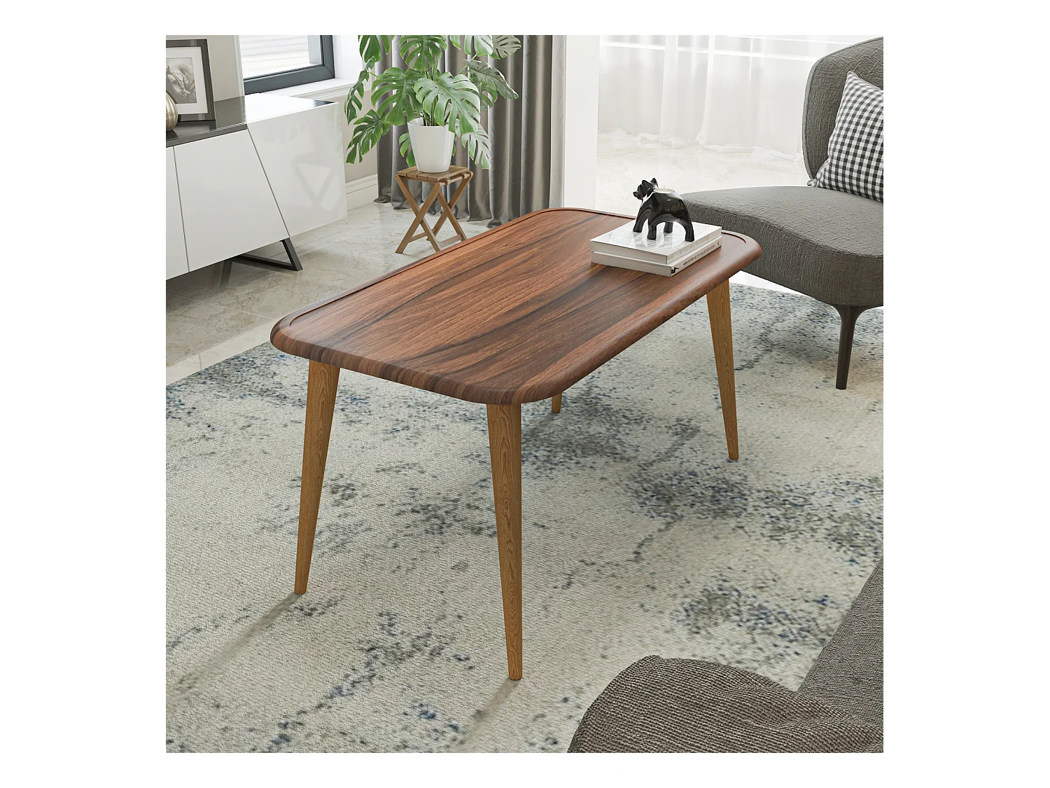 Bohemia Table Basse 90 cm avec Pieds en Bois (Noyer)