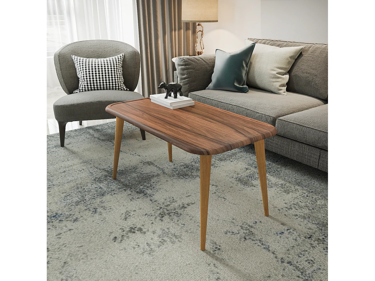 Bohemia Table Basse 90 cm avec Pieds en Bois (Noyer)