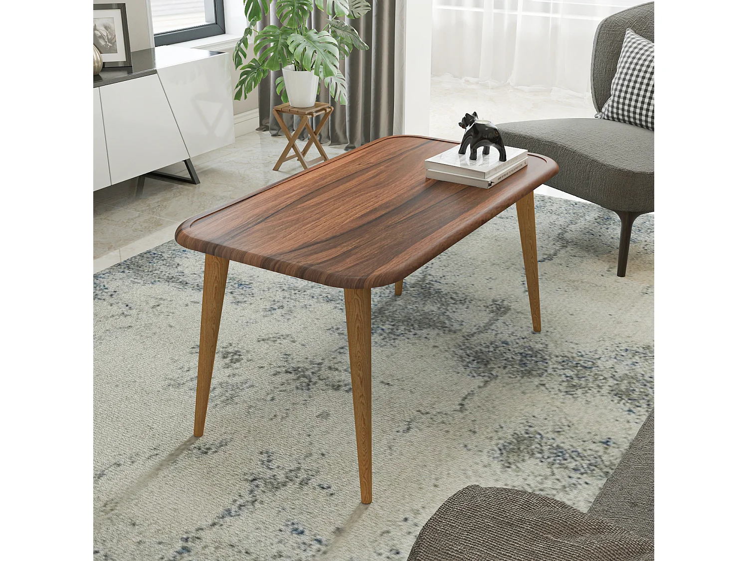 Bohemia Table Basse 90 cm avec Pieds en Bois (Noyer)