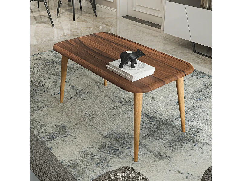 Bohemia Table Basse 90 cm avec Pieds en Bois (Noyer)