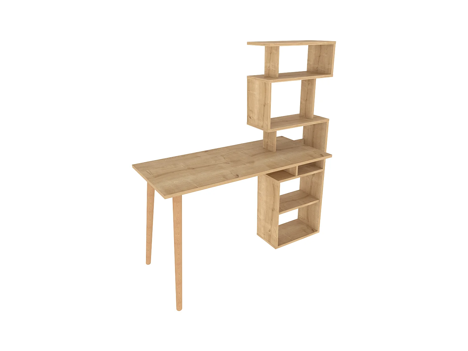 Vina Bureau 120 cm Longeur Étagères à 5 Niveaux Incluses (Chêne)