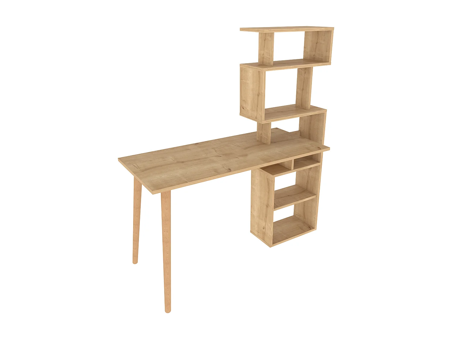 Vina Bureau 120 cm Longeur Étagères à 5 Niveaux Incluses (Chêne)