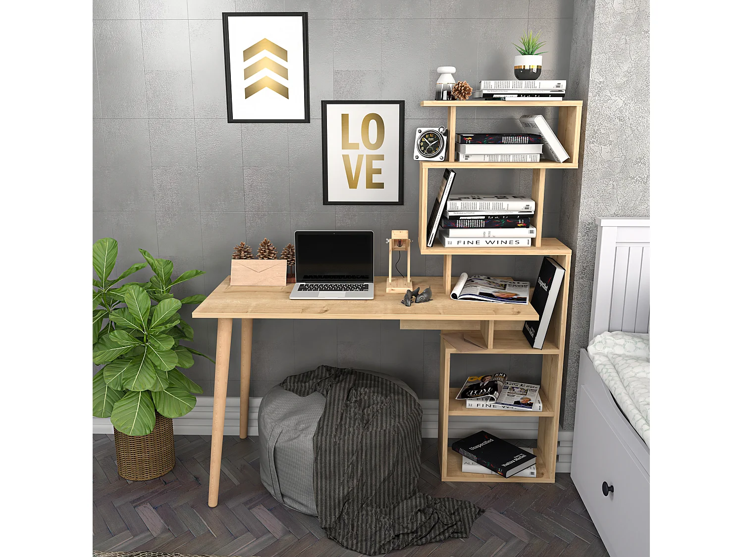Decorotika Vina Study Desk with Included Shelving Unit - W 120 cm x H 72.8 cm x D 60 cm