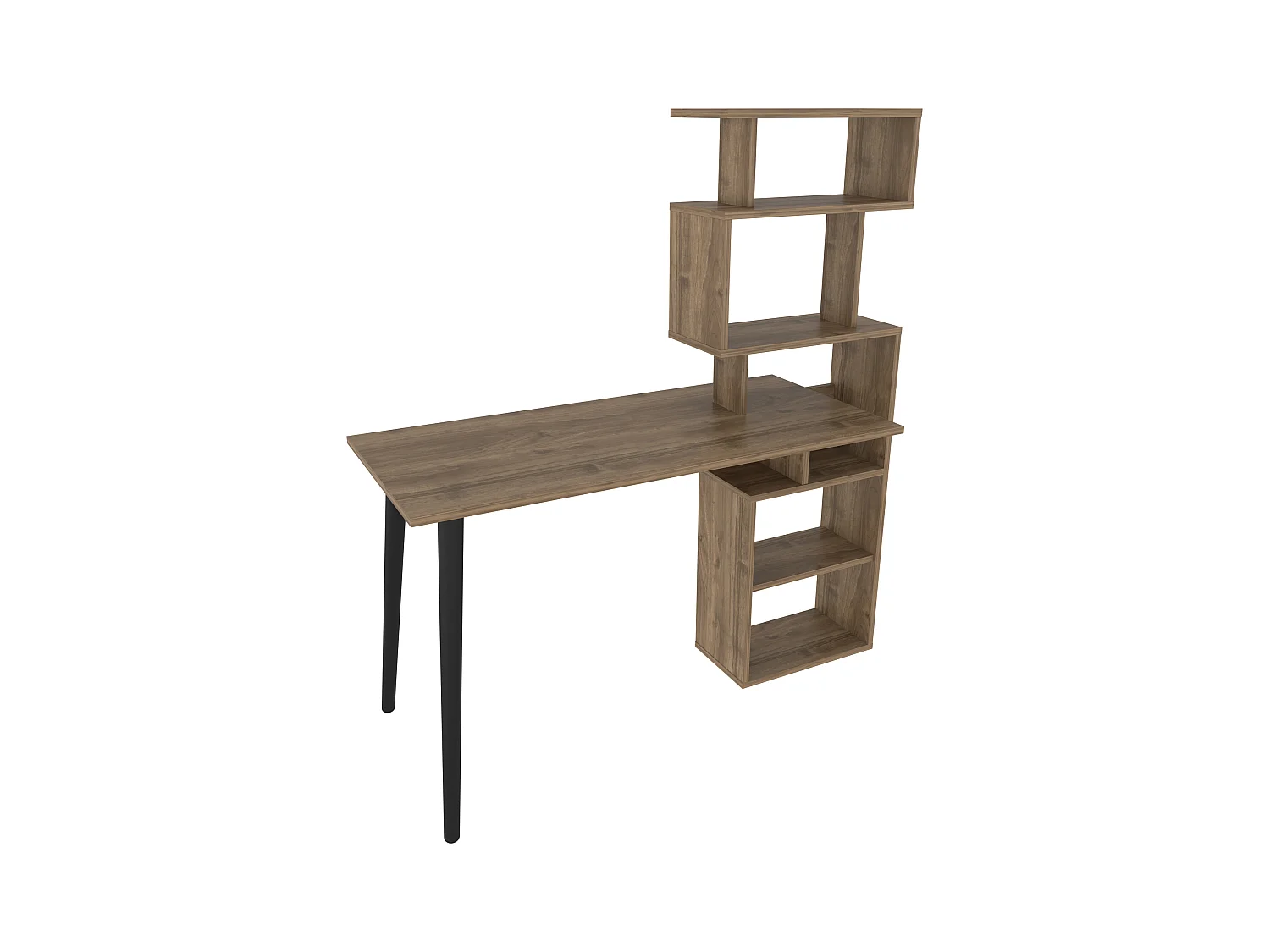 Vina Bureau 120 cm Longeur Étagères à 5 Niveaux Incluses (Noyer)