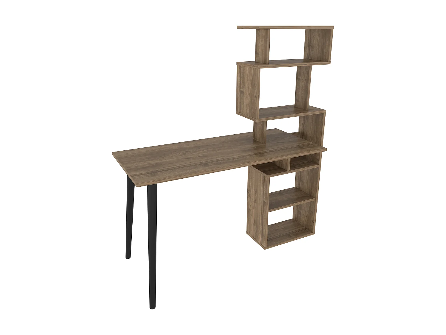 Vina Bureau 120 cm Longeur Étagères à 5 Niveaux Incluses (Noyer)