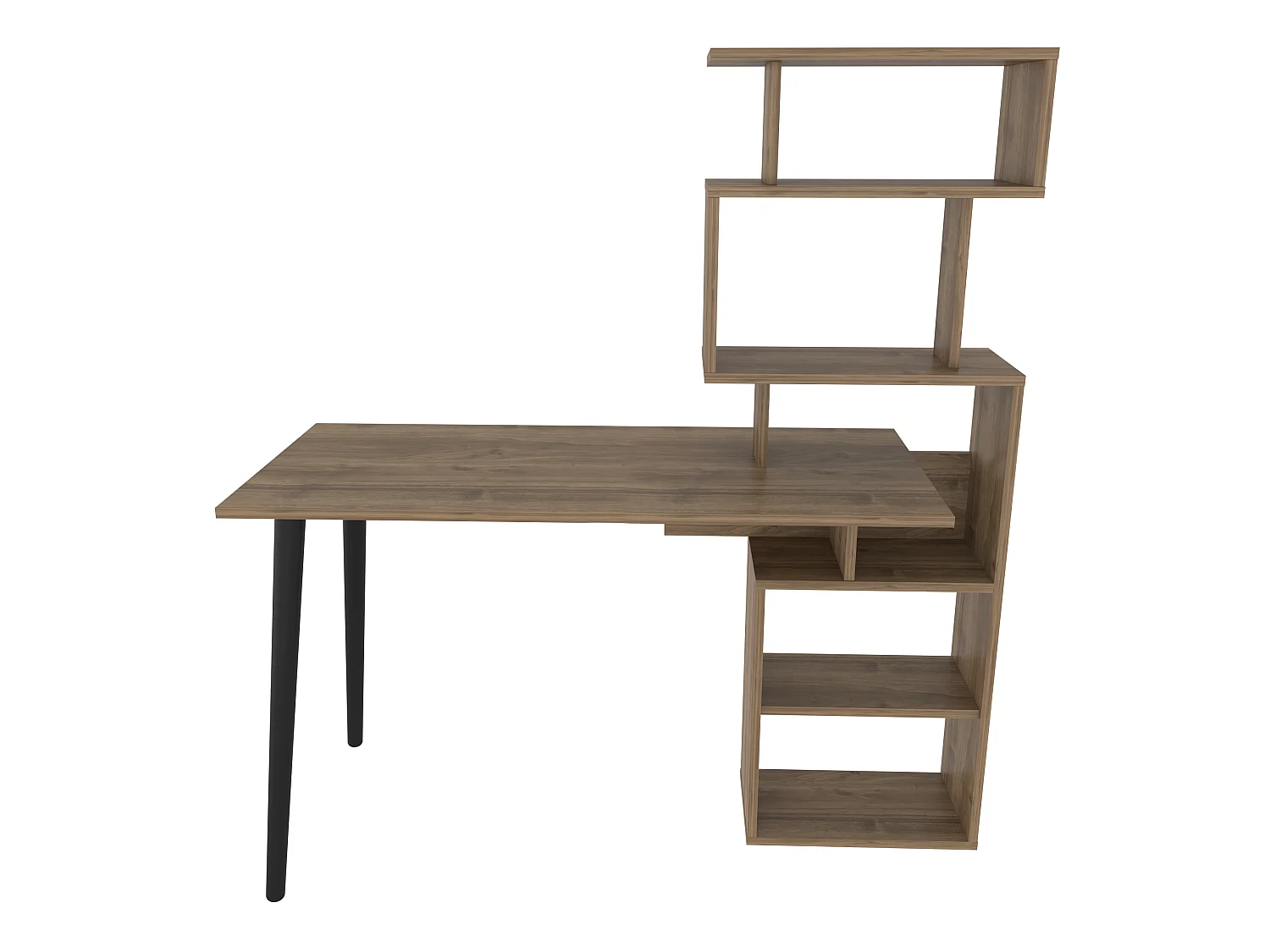 Vina Bureau 120 cm Longeur Étagères à 5 Niveaux Incluses (Noyer)