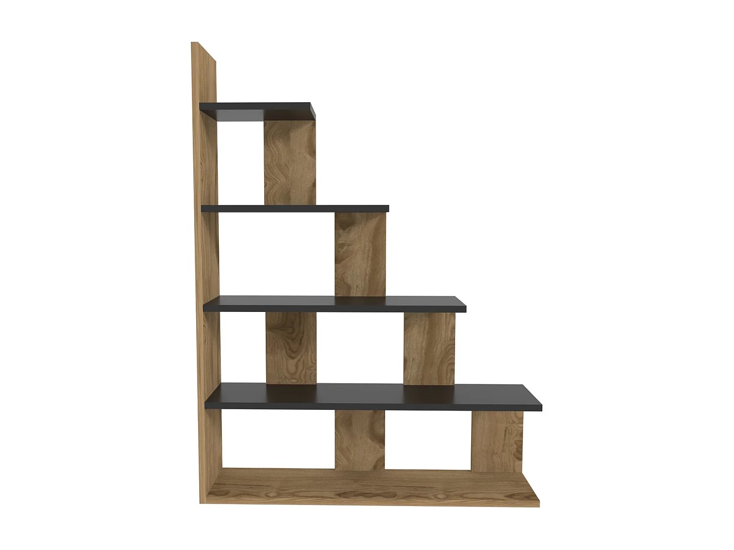 Bibliothèque échelle 120 cm et 5 étagères, design reversible (Oud et Noir)