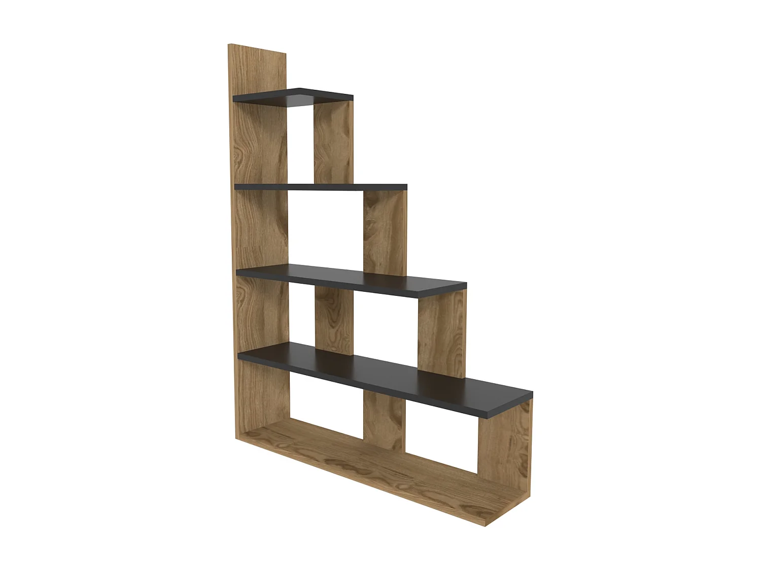 Bibliothèque échelle 120 cm et 5 étagères, design reversible (Oud et Noir)