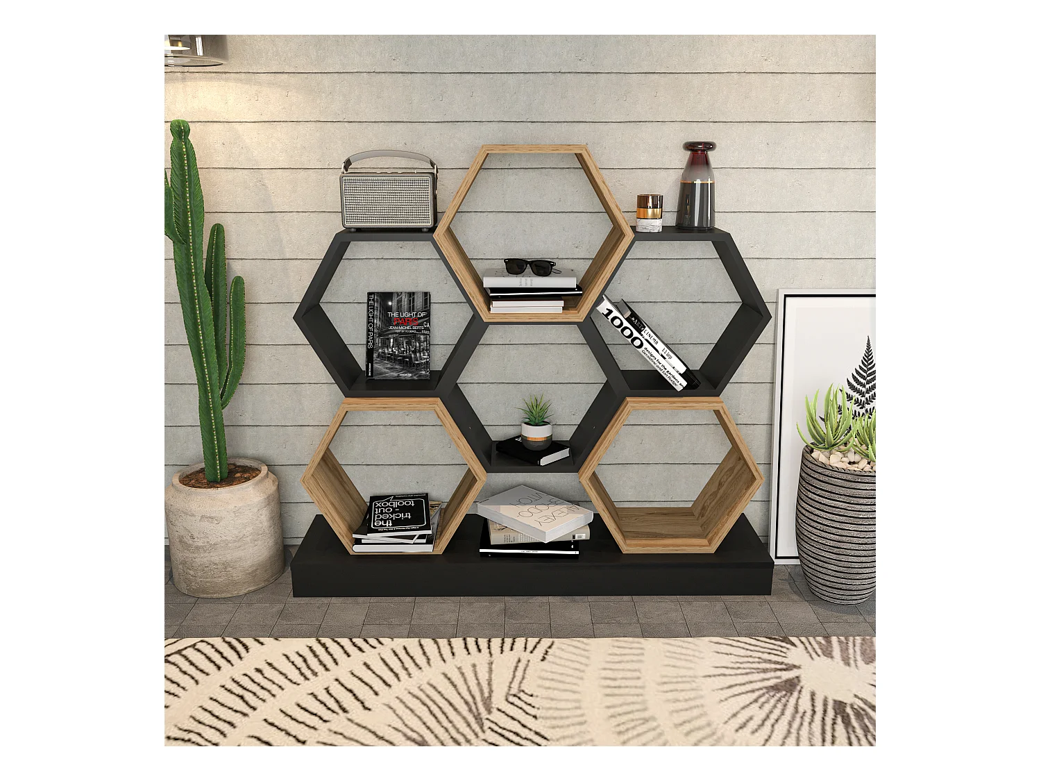 Cicek Bibliothèque 109 cm Hauteur Design Unique (Noir et Oud)