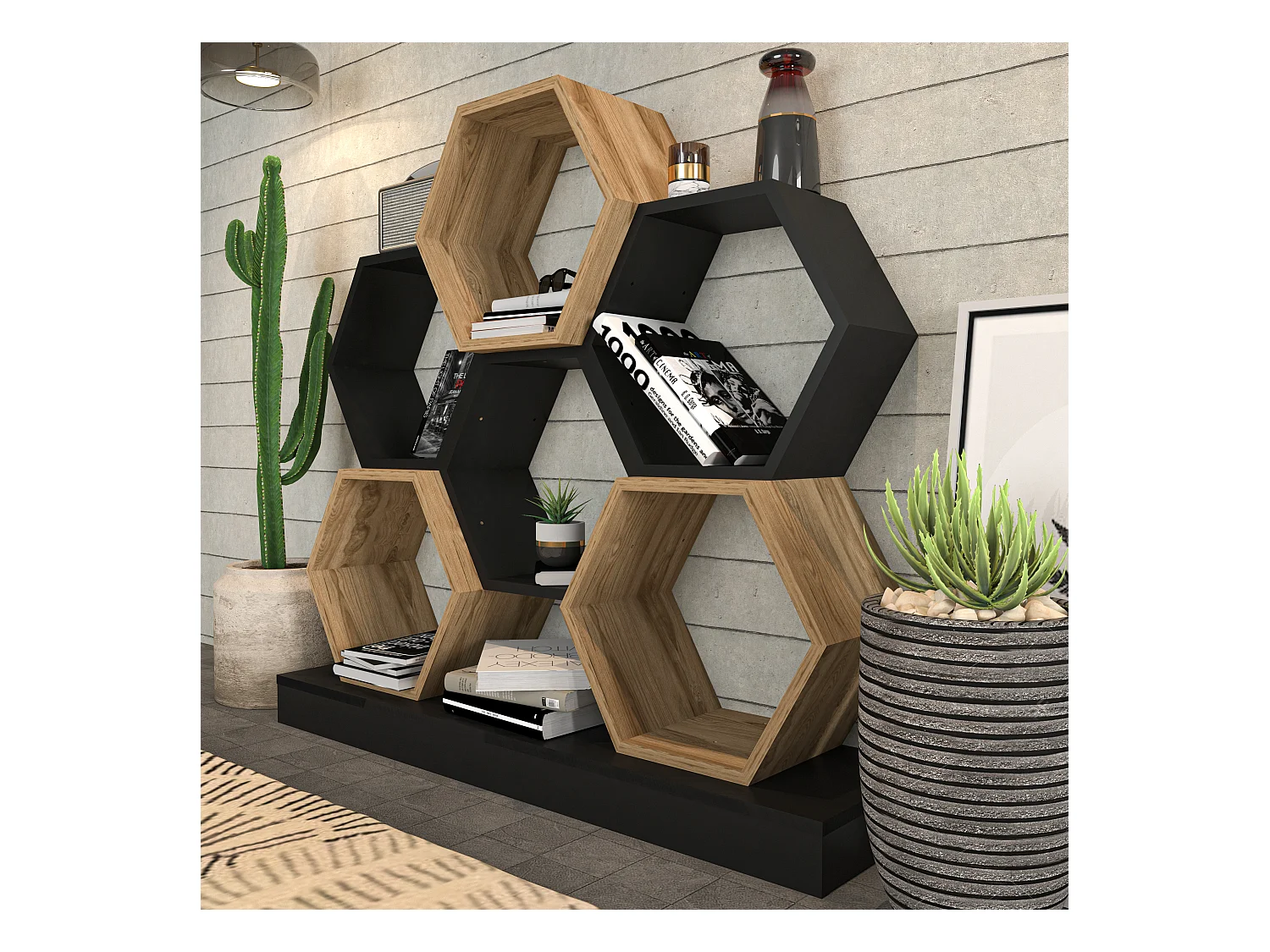 Cicek Bibliothèque 109 cm Hauteur Design Unique (Noir et Oud)