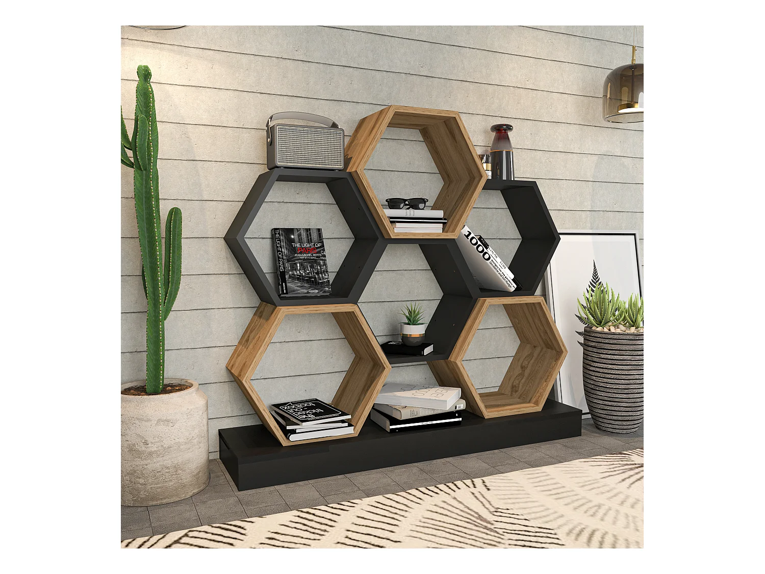 Cicek Bibliothèque 109 cm Hauteur Design Unique (Noir et Oud)