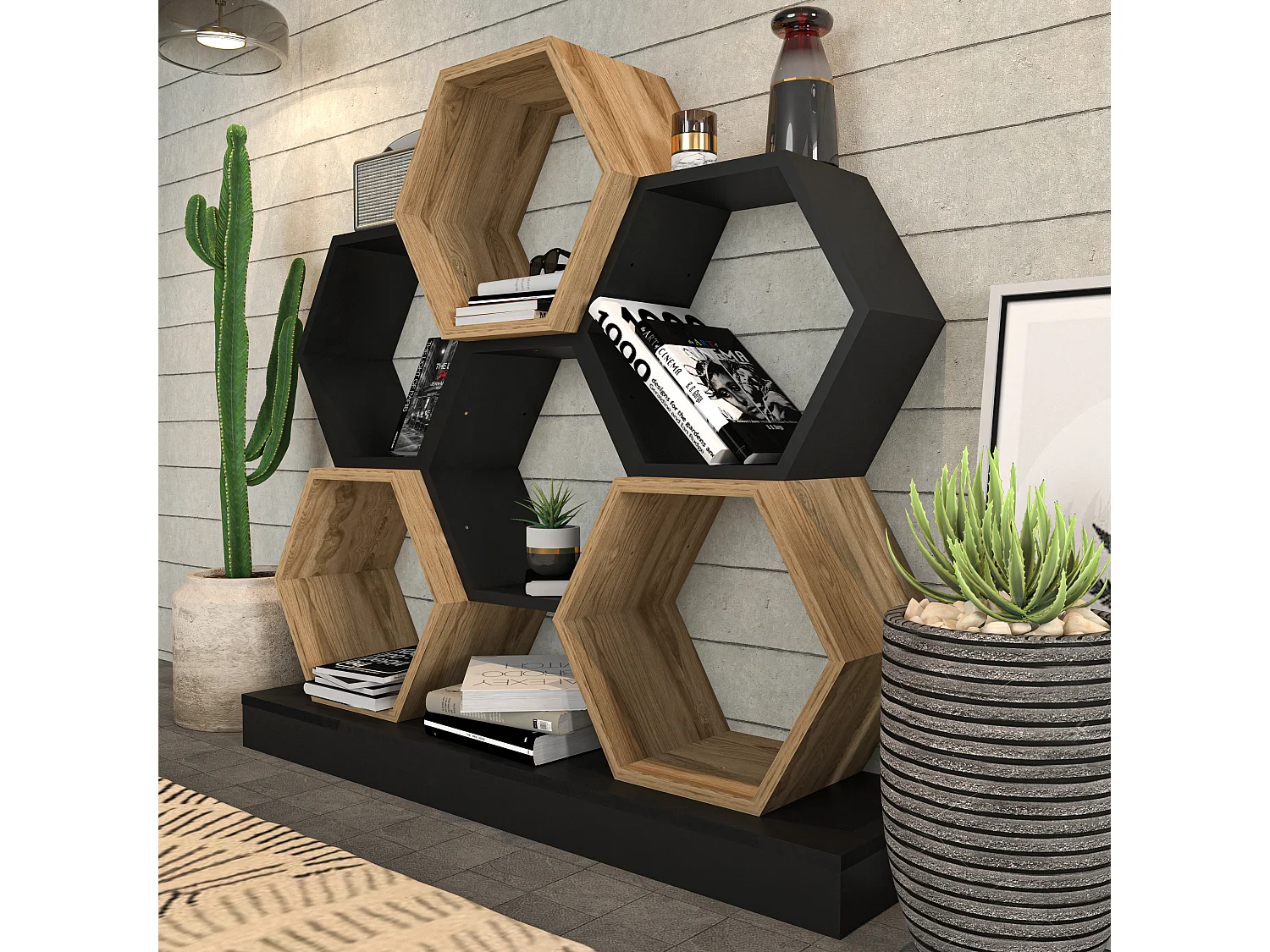 Cicek Bibliothèque 109 cm Hauteur Design Unique (Noir et Oud)