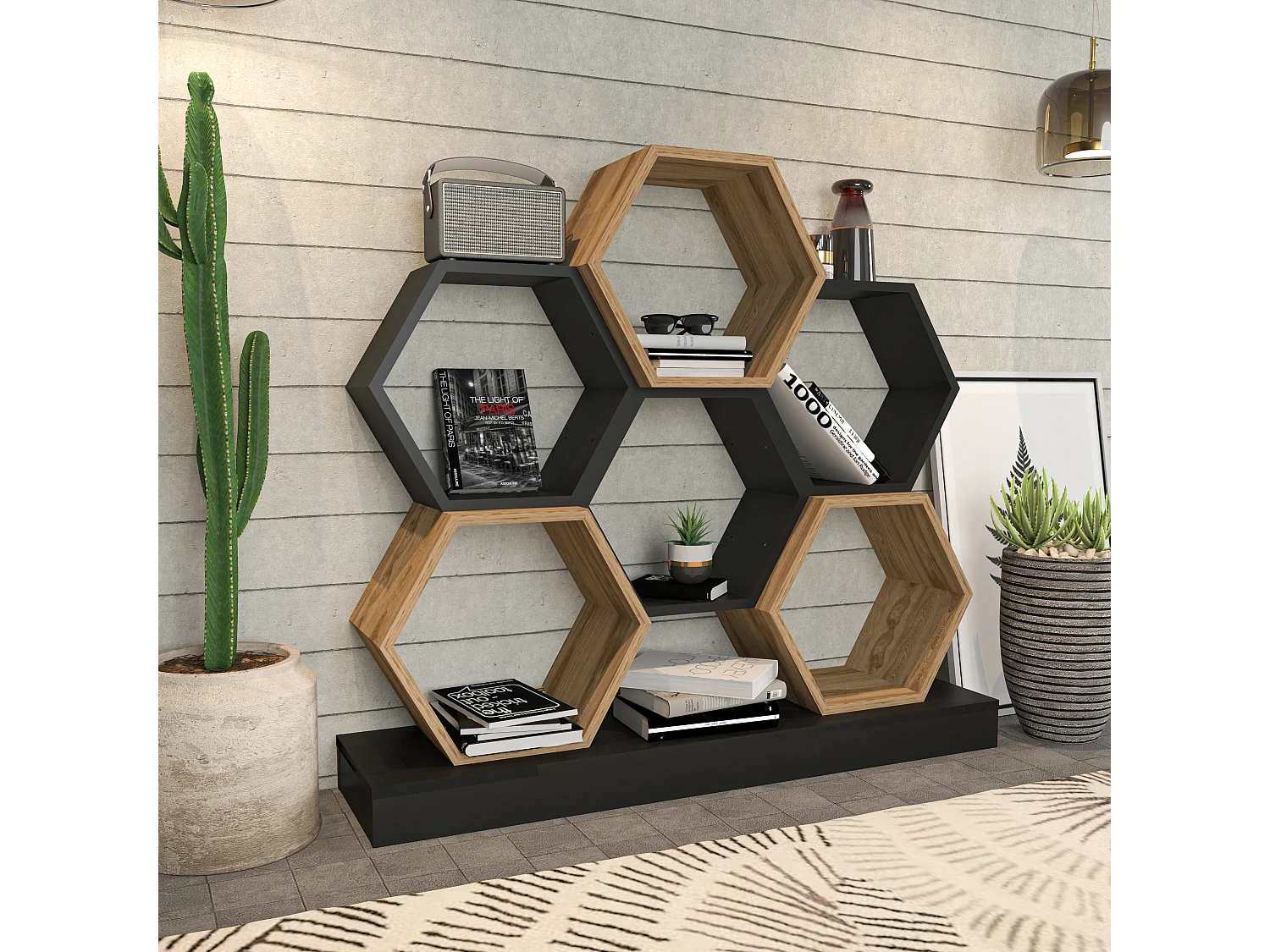 Cicek Bibliothèque 109 cm Hauteur Design Unique (Noir et Oud)